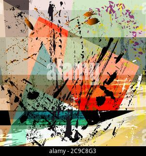 abstract background composition, with strokes, splashes and geometric lines Stock Vector