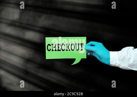 Word writing text Checkout. Business photo showcasing the act of examining and testing something for performance Displaying Empty Sticker Paper Access Stock Photo