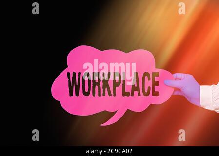 Handwriting text Workplace. Conceptual photo place such as a shop or factory where work is done by employees Displaying Empty Sticker Paper Accessorie Stock Photo