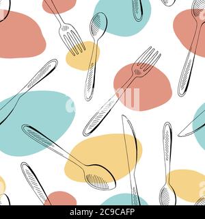 Fork spoon knife graphic color seamless pattern background sketch illustration vector Stock Vector