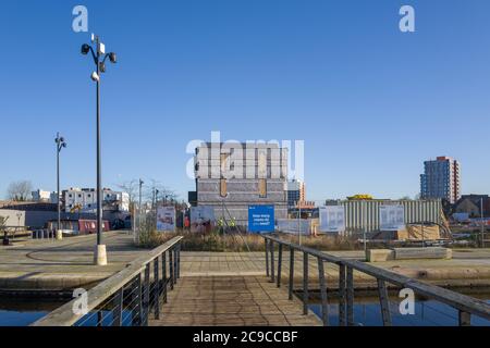 Urban Splash development in New Islington Marina, Ancoats, Manchester. Factory-built, modular homes. Stock Photo