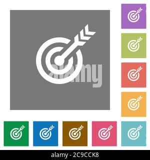 Target table with arrow flat icons on simple color square backgrounds Stock Vector