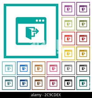 Application exit flat color icons with quadrant frames on white background Stock Vector