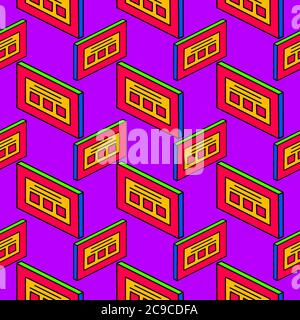 Orange kassette ,seamless pattern on purple background. Stock Vector