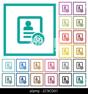 Contact profile picture flat color icons with quadrant frames on white background Stock Vector