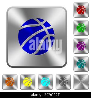Basketball engraved icons on rounded square glossy steel buttons Stock Vector