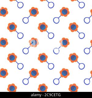 Red and blue baby rattle ,seamless pattern on white background. Stock Vector