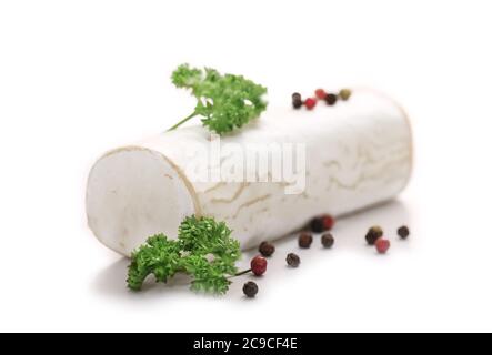 goat cheese isolated on white background, local cheese,aromatic herb Stock Photo