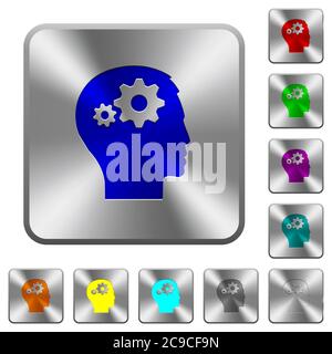 User settings engraved icons on rounded square glossy steel buttons Stock Vector