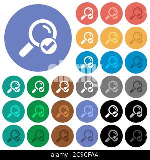 Search done multi colored flat icons on round backgrounds. Included white, light and dark icon variations for hover and active status effects, and bon Stock Vector