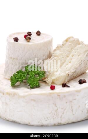goat cheese isolated on white background, local cheese,aromatic herb Stock Photo