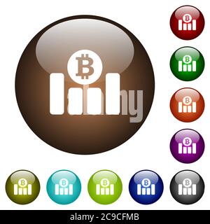 Bitcoin financial graph white icons on round color glass buttons Stock Vector