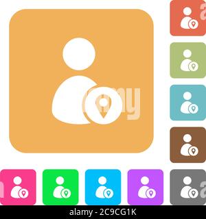 User location flat icons on rounded square vivid color backgrounds. Stock Vector