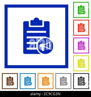 Note reading aloud flat color icons in square frames on white background Stock Vector