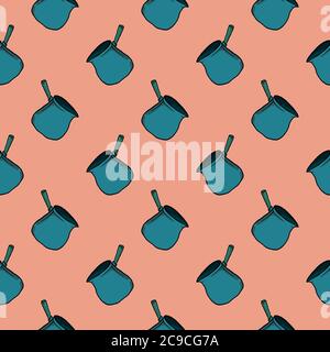 Blue cezve ,seamless pattern on orange background. Stock Vector