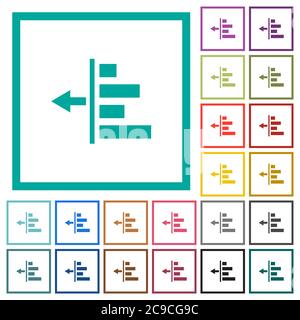 Decrease left indentation of content flat color icons with quadrant frames on white background Stock Vector