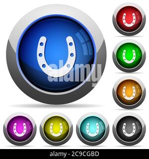 Horseshoe icons in round glossy buttons with steel frames Stock Vector