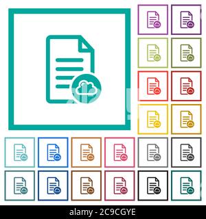 Cloud document flat color icons with quadrant frames on white background Stock Vector