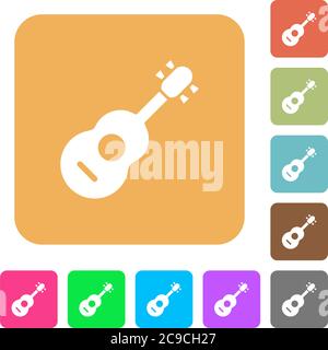 Acoustic guitar flat icons on rounded square vivid color backgrounds. Stock Vector