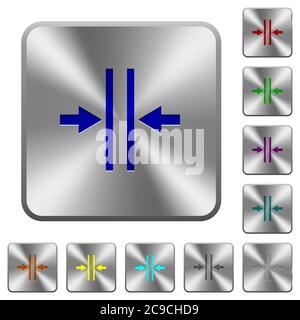 Adjust text column gutter engraved icons on rounded square glossy steel buttons Stock Vector