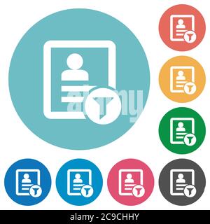 Contact filter flat white icons on round color backgrounds Stock Vector