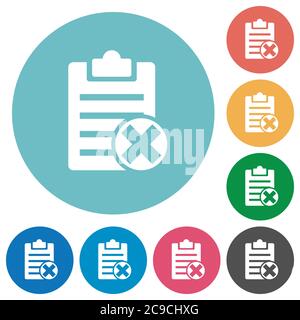 Note cancel flat white icons on round color backgrounds Stock Vector