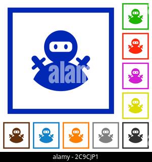 Ninja avatar flat color icons in square frames on white background Stock Vector