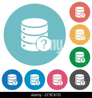 Database query flat white icons on round color backgrounds Stock Vector