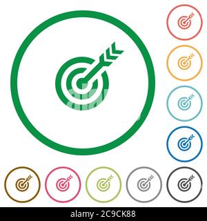 Target table with arrow flat color icons in round outlines on white background Stock Vector