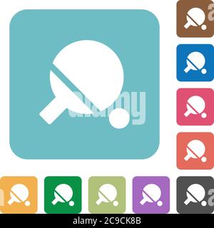 Table tennis white flat icons on color rounded square backgrounds Stock Vector