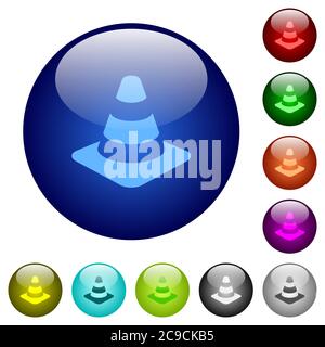 Traffic cone icons on round color glass buttons Stock Vector