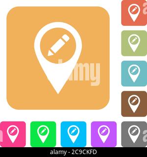 Rename GPS map location flat icons on rounded square vivid color backgrounds. Stock Vector