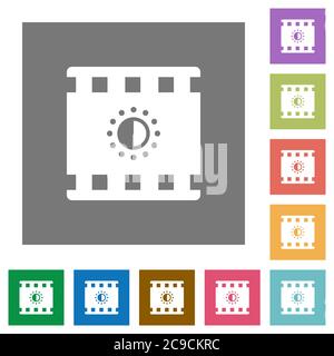 Movie saturation flat icons on rounded square vivid color backgrounds ...
