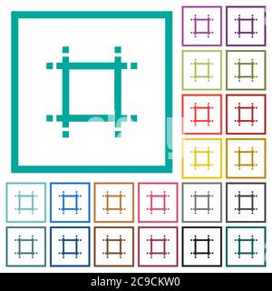 Adjust canvas size flat color icons with quadrant frames on white background Stock Vector