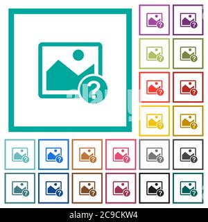 Unknown image flat color icons with quadrant frames on white background Stock Vector