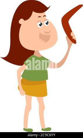 Woman with boomerang, illustration, vector on white background Stock Vector