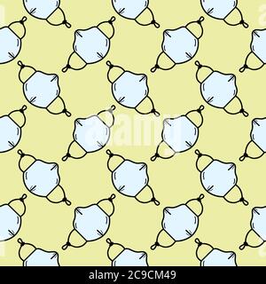 Light blue mask ,seamless pattern on green background. Stock Vector