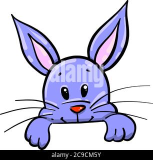 Purple bunny with pointy ears, illustration, vector on white background Stock Vector