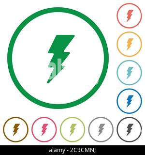 Lightning energy flat color icons in round outlines on white background Stock Vector