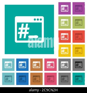 Linux root terminal multi colored flat icons on plain square backgrounds. Included white and darker icon variations for hover or active effects. Stock Vector