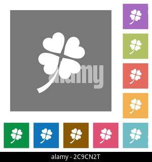 Four leaf clover flat icons on simple color square backgrounds Stock Vector