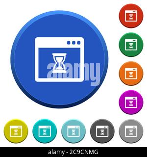 Waiting application round color beveled buttons with smooth surfaces and flat white icons Stock Vector