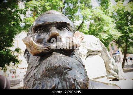 Brussels, Belgium, statue of Charles Buls, Mayor of Brussels from 1881 - 1899 in the Grasmarkt Rue du Marché aux Herbes-Agora Square Stock Photo