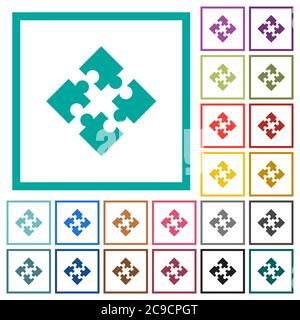 Modules flat color icons with quadrant frames on white background Stock Vector