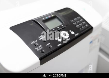 Close up of printer or photocopier control panel, selective focus Stock Photo