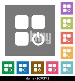 Component switch flat icons on simple color square backgrounds Stock Vector