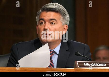 Washington, United States. 30th July, 2020. Sen. Cory Gardner, R-Colo., participates in Senate Foreign Relations committee hearing with Secretary of State Michael Pompeo as he testify on the State Department's 2021 budget, on Capitol Hill in Washington, DC on July 30, 2020. Photo by Greg Nash/UPI Credit: UPI/Alamy Live News Stock Photo