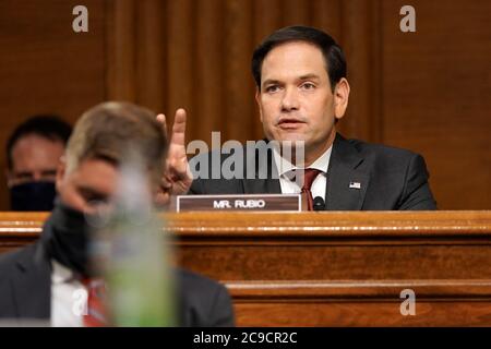 Washington, United States. 30th July, 2020. Sen. Marco Rubio, R-Fla., participates in Senate Foreign Relations committee hearing with Secretary of State Michael Pompeo as he testify on the State Department's 2021 budget, on Capitol Hill in Washington, DC on July 30, 2020. Photo by Greg Nash/UPI Credit: UPI/Alamy Live News Stock Photo
