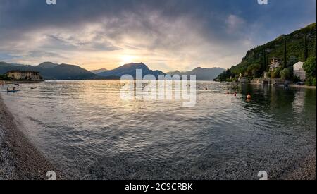 One of the most beautiful bays and beaches in Lake Como. Lierna, Province of Lecco, Como Lake, Lombardy, Italy, Europe. Stock Photo