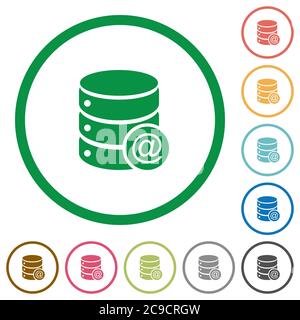 Database email flat color icons in round outlines on white background Stock Vector